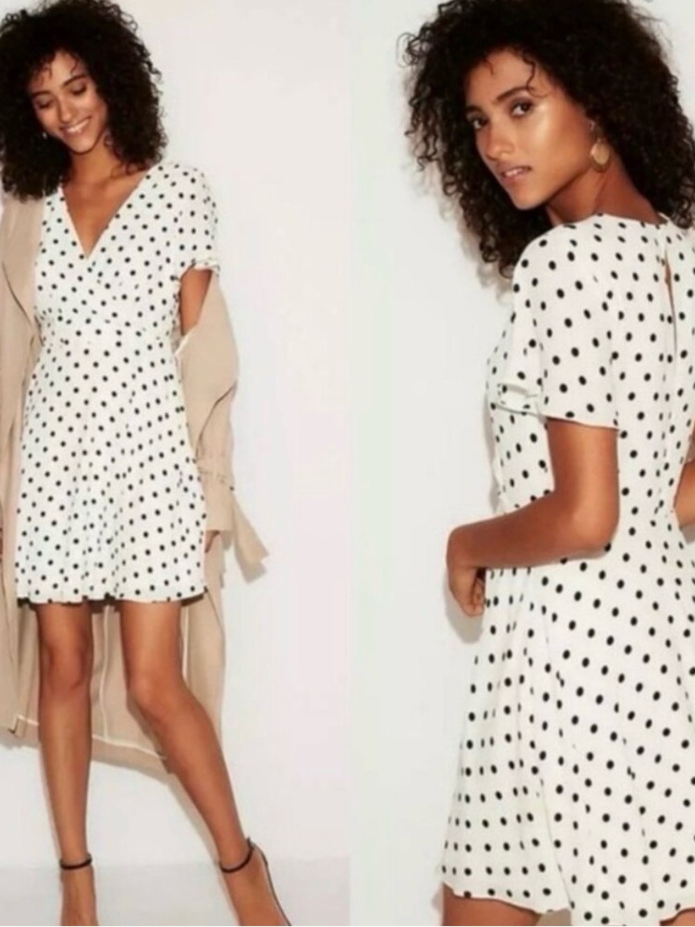 Express White Mini Dress with Polka Dots